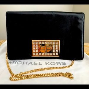 Michael Kors Black Shoulder Bag with Gold-Plated Chain